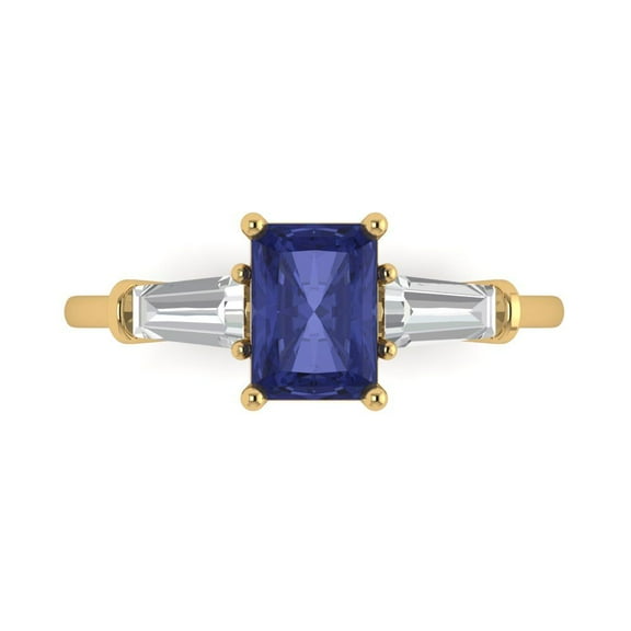 Three-Stone Engagement Ring for Women - 1.5ct Simulated Tanzanite in 18K Yellow Gold Promise Ring