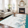 thumbnail image 3 of Seahorse Coral Shell Washable Living Room Rugs 6'x9', Starfish Ocean Wave Low Pile Throw Large Area Rug Non-Slip Sturdy Edge Binding Carpet for Dining Room Kitchen Office, 3 of 9