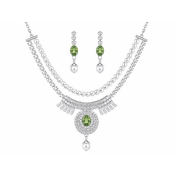 AlKhalil - Elegant Pearl & Green Gemstone Necklace and Earrings Set – Formal Jewelry for Women