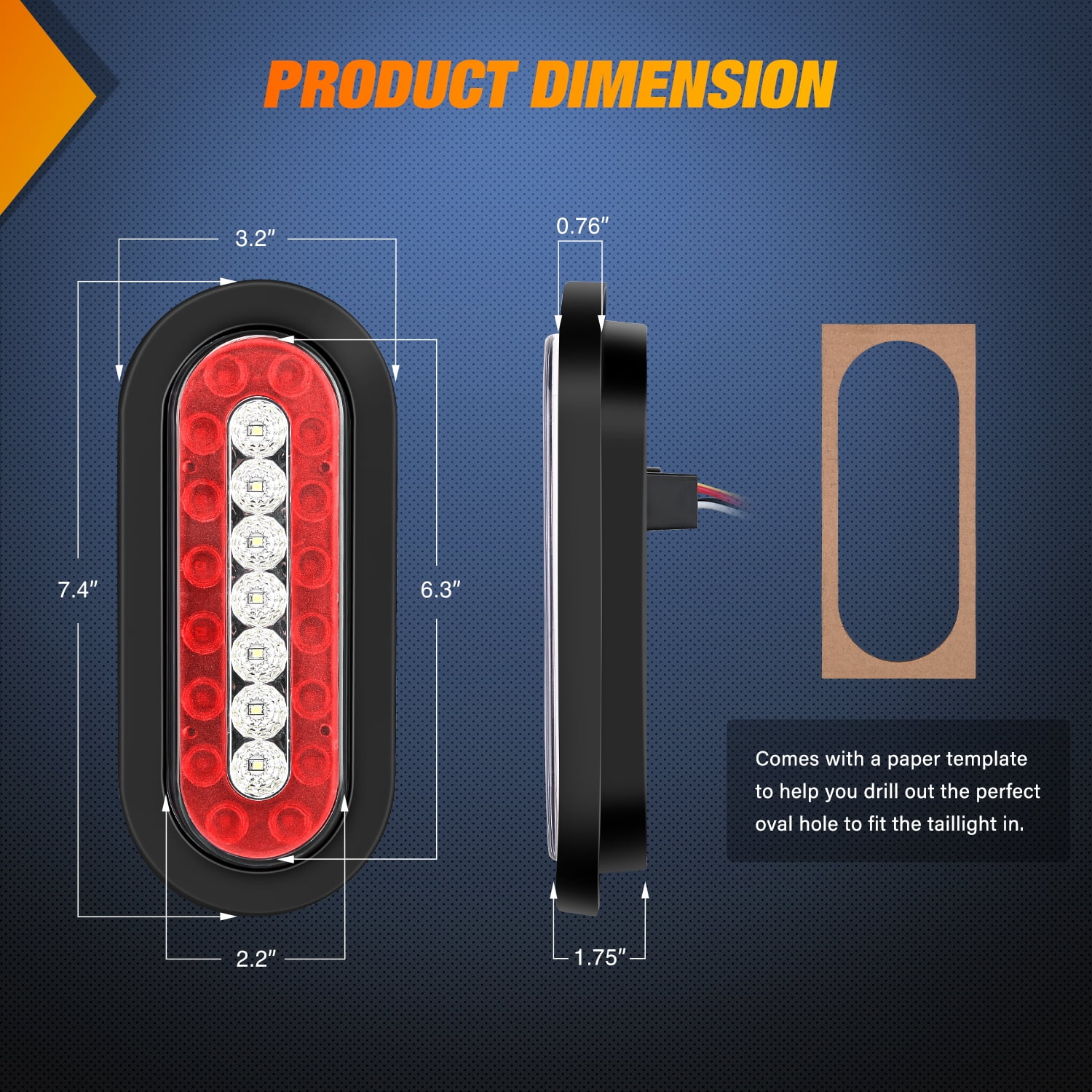 Nilight 2PCS 6Inch Oval LED Trailer Tail Lights Red White 23LEDs w/Flush Surface Mount Grommets IP67 Waterproof Stop Brake Running Reverse Backup Light for Trucks Trailer RV
