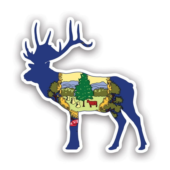 Vermont Deer Shaped Flag Sticker Decal - Self Adhesive Vinyl - Weatherproof - Made in USA - v2 vt stag hunter hunting archery antlers outdoors explore