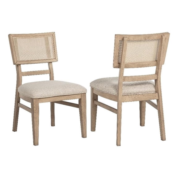 Lno Dining Side Chair Set of 2- Radio Cane Woven Back- Beige Wood