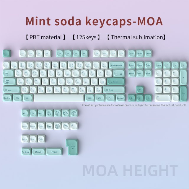 Mint Soda PBT Keycaps 125 Keys MOA Profile Dye Sublimation for Mx Mechanical Keyboard 61 64 87