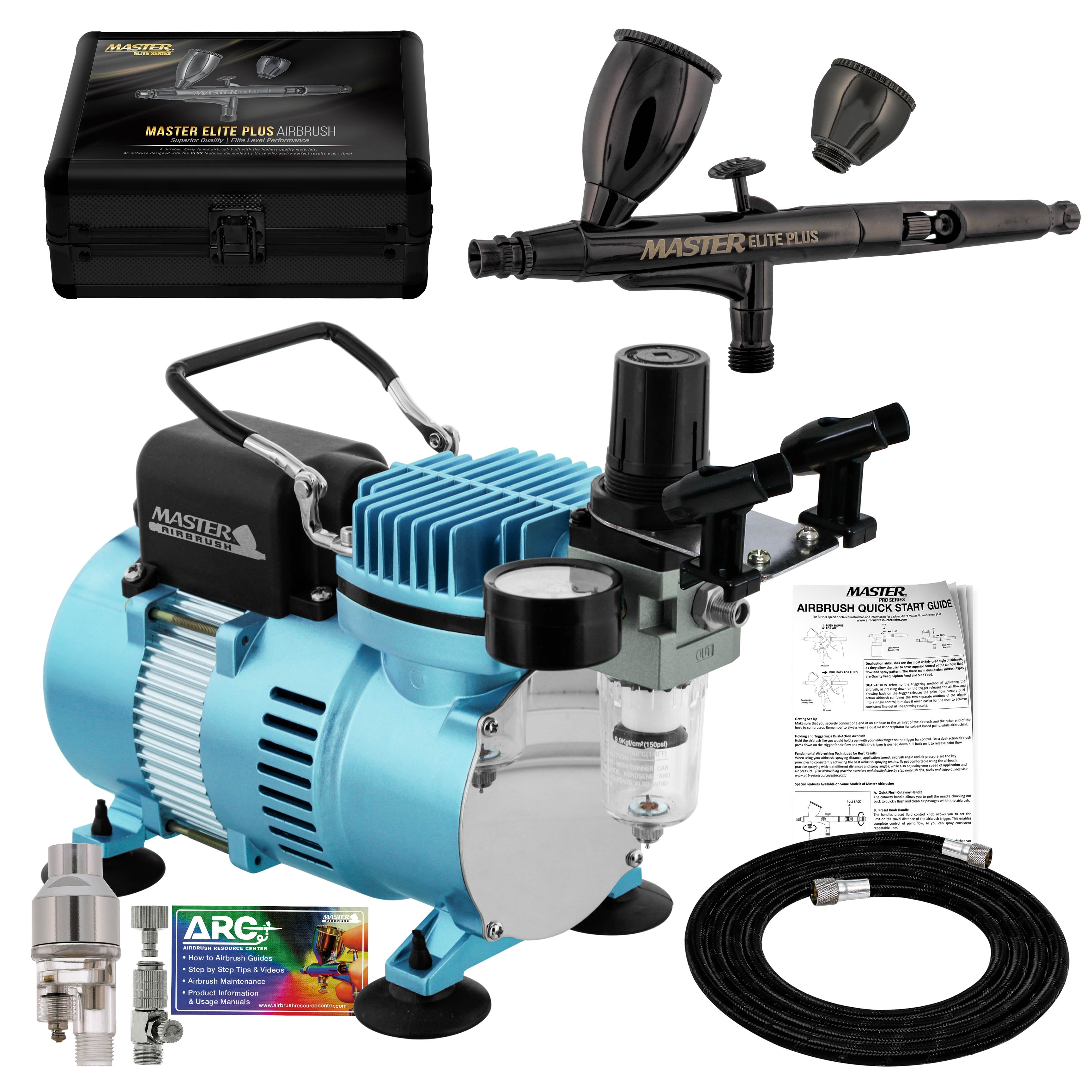 High Performance Plus HP-C Plus Dual-Action Airbrush with 0.3 mm. Tip with  4 Cylinder Piston Airbrush Air Compressor with Air Storage