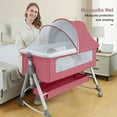 thumbnail image 5 of JieC 5-in-1 Baby Bassinet with Wheel,Adjustable Height Infant Bedside Crib with Diaper Table & Mosquito Net,Pink, 5 of 9