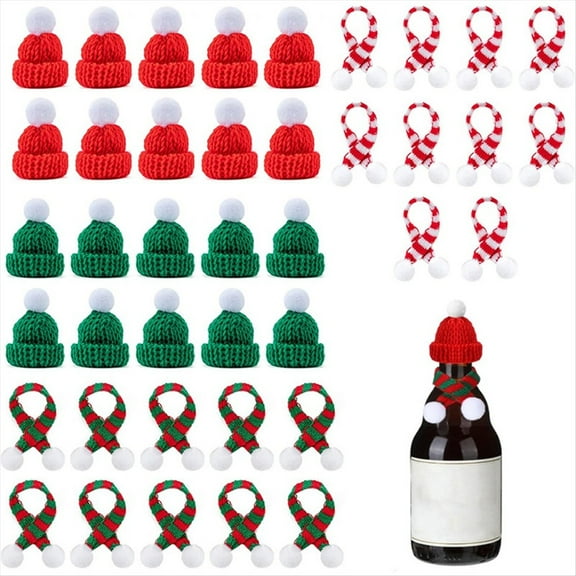 40 Pcs Mini Christmas Knit Hats and Scarves Set for Crafts, Tiny Santa Cap and Scarf Ornaments,Green & Red
