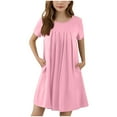 thumbnail image 2 of Mevxay Girls Ruffle Dresses with Pockets Summer Short Sleeve Midi Dress Size 6-12 Years Pink, 2 of 8