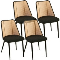 Black Rattan with Natural Cane Back Upholstered Dining Chairs for Dining Room, Kitchen, Living Room Set of 4