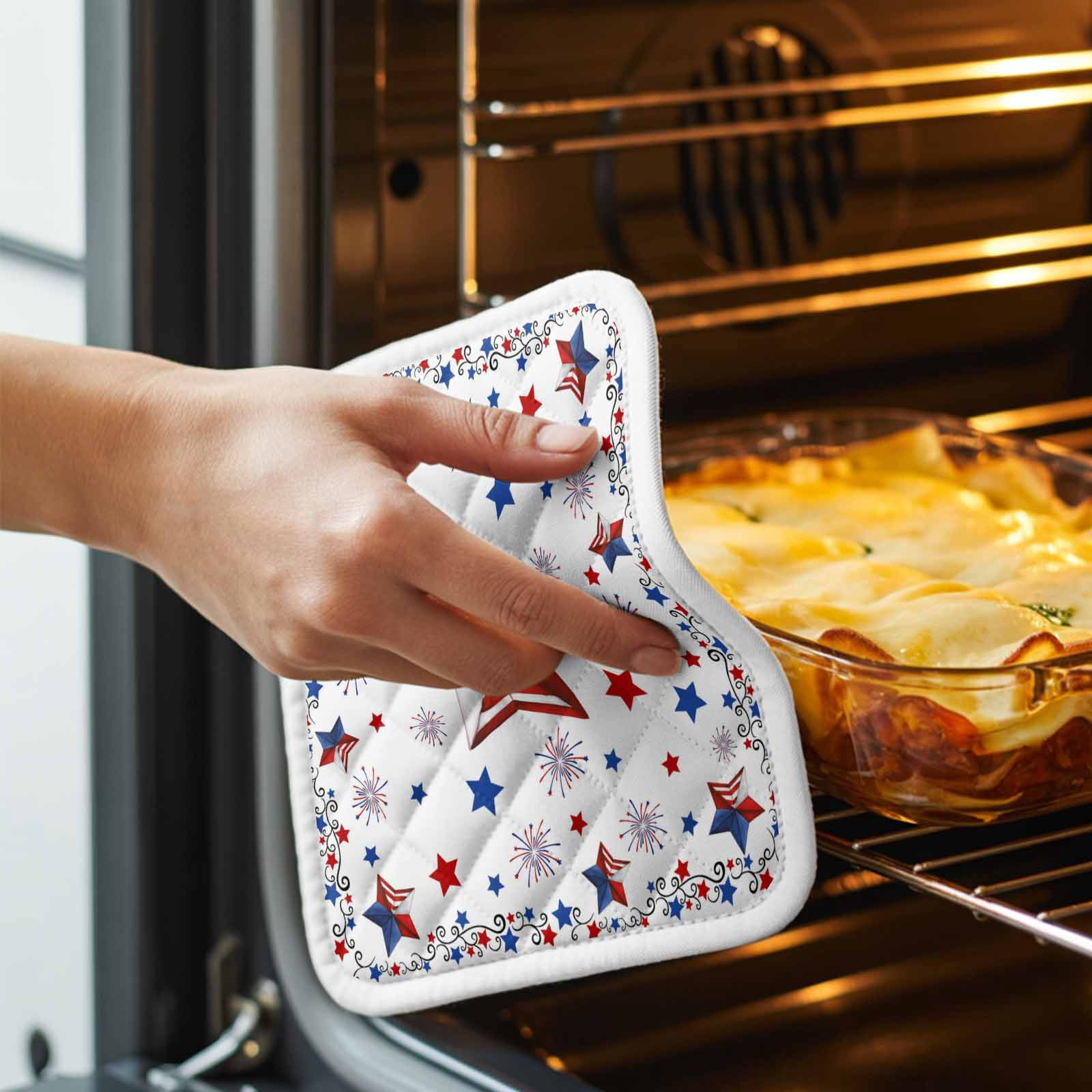 Blue Red Pentagram Pot Holders for Kitchen Heatproof Potholder, 5 Pack Independence Day Retro Country Hot Pads Multipurpose Oven Pads Cloth Potholders Trivet for Cooking Baking