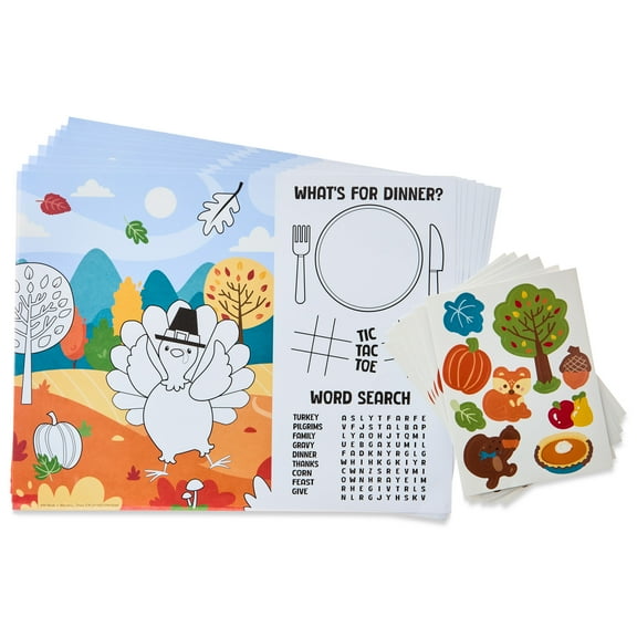 Multicolor Activity Paper Table Placemats, 11" x 13", 8 Count, Thanksgiving by Way To Celebrate