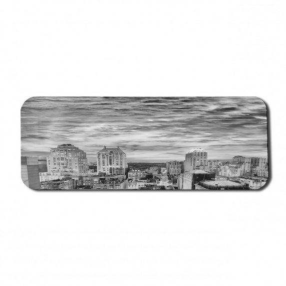 Black and White Computer Mouse Pad, Skyline Rooftop View of New York in Cloudy Day Panoramic Bust Cityscape, Rectangle Non-Slip Rubber Mousepad Large, 31" x 12" Gaming Size, Black White, by Ambesonne