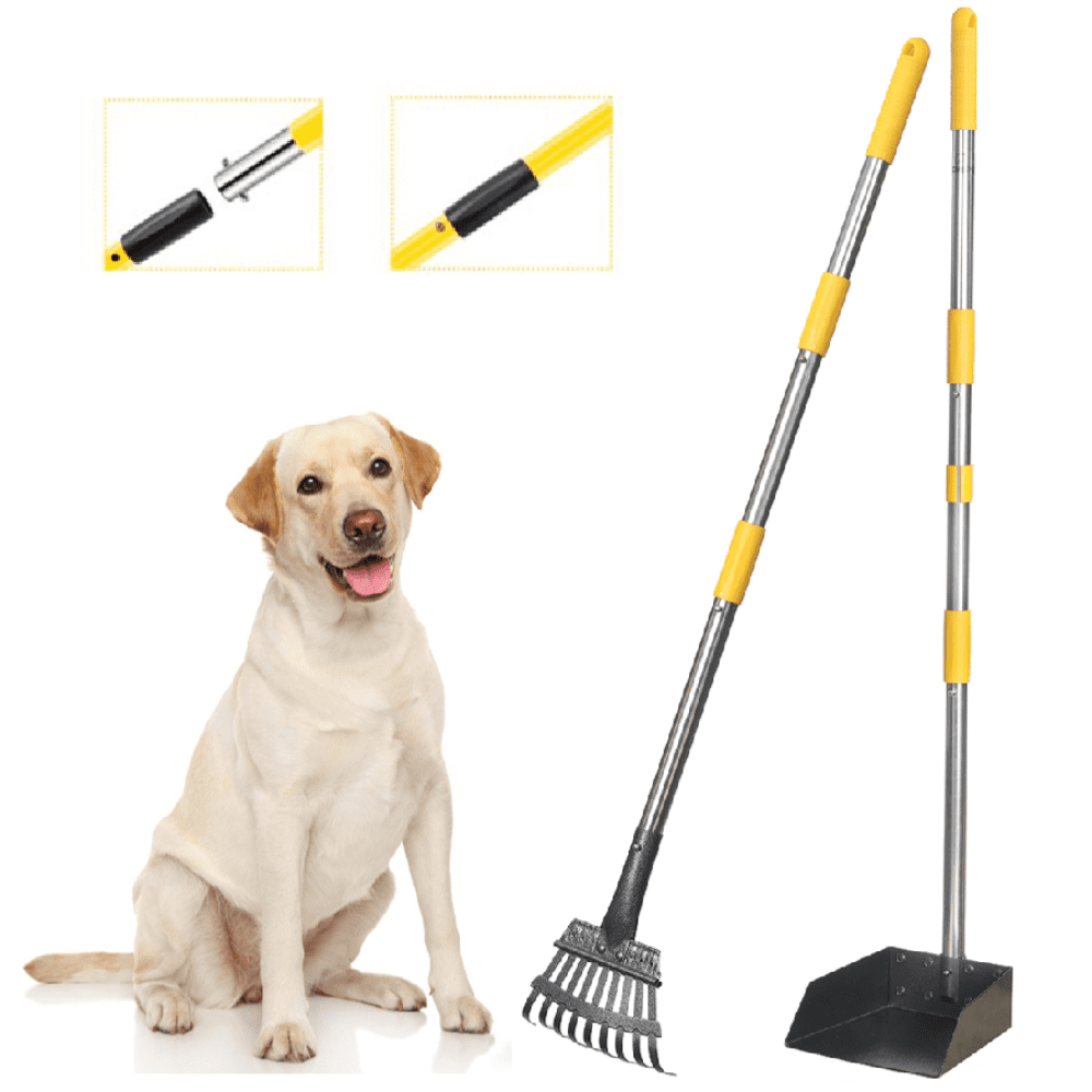 Dog Pet Pooper Scooper Waste Pick Up Clean Poop Handle Shovel Swivel Bin Rake 