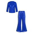thumbnail image 2 of YONGHS Girls Shiny Dots Dance Crop Top Shirts with Bell Bottoms Pants Set Competition Party Costume Royal Blue 9-10, 2 of 7