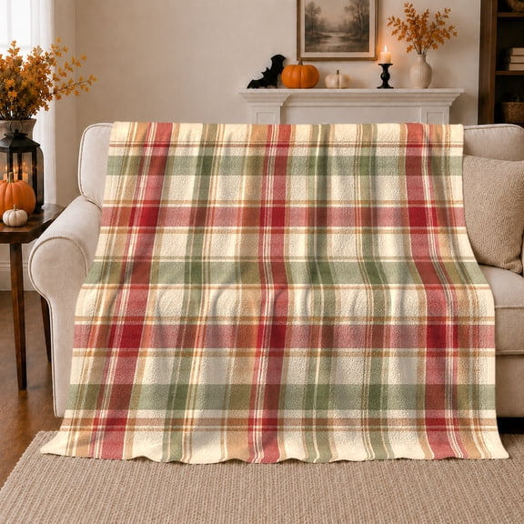 Autumn Plaid Farmhouse autumn celebration Harvest, Festive autumn celebration Scene, Warm Flannel Blanket for Ranch House and Living Room, Art Lovers autumn celebration Gift, Festive Home Decor