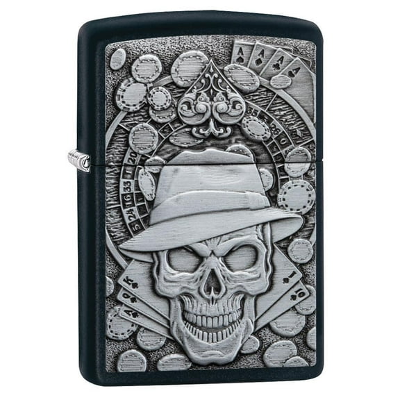 Zippo Gambling Skull Black Matte Emblem Pocket Lighter