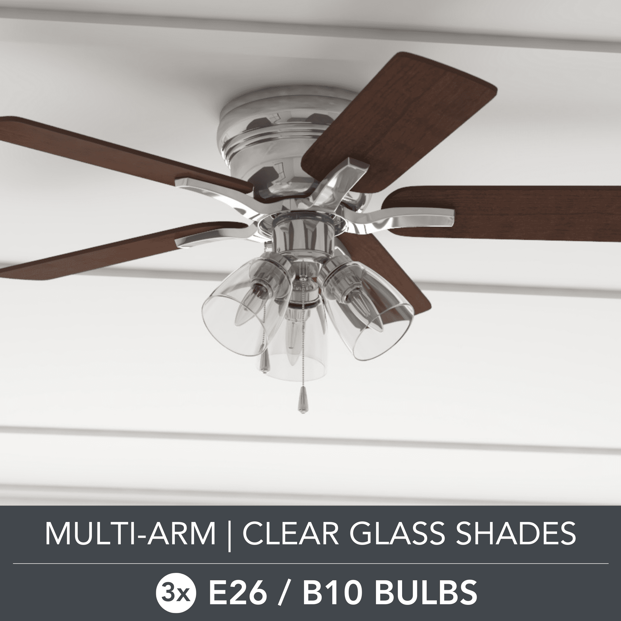 Better Homes & Gardens 42 in Traditional Satin Nickel Indoor Ceiling Fan with Lights, Pull Chain Control & Reverse Airflow