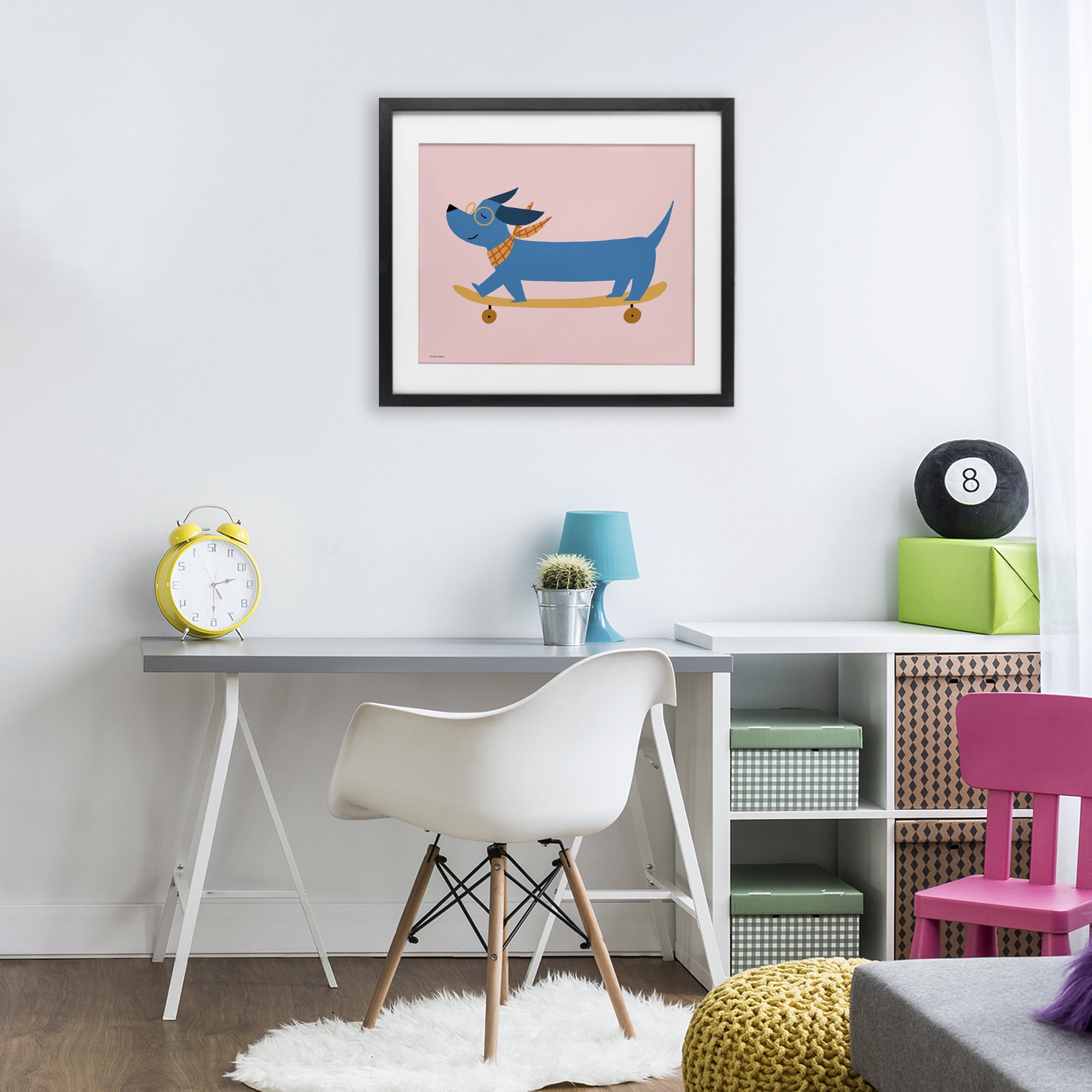 Stupell Industries Skateboarding Wiener Dog Black Framed Print Under Glass, design by Rachel Nieman