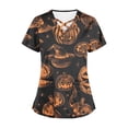 thumbnail image 5 of Tops Cortos para las Mujeres, Halloween Impreso en Cuello en V con Bolsillo, Moda Casual Manga Corta, 5 of 5