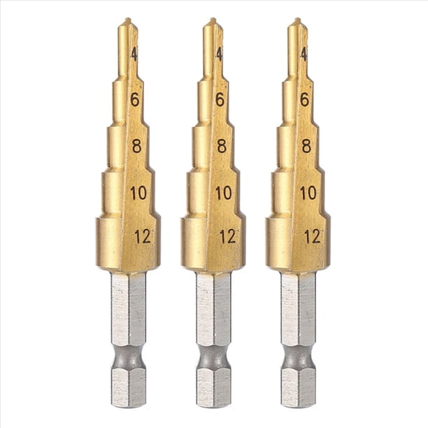 3piezas 4-12 mm HSS Broca Escalonada de Ranura Recta Broca Cortadora de Agujeros de Metal para Madera Broca de Núcleo Broca Pagoda