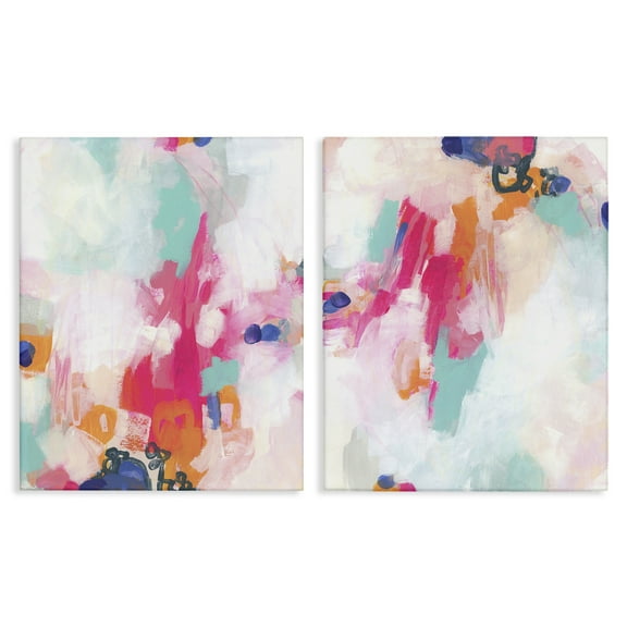 Stupell Industries Pink & Pastel Splotches Abstract Painting Wrapped Canvas Art Print Wall Art, 16 x 20, Set of 2