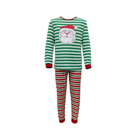 

Christmas Family Pajamas Set Parent-Child Outfit Santa Long Sleeve T-Shirt Stripe Pants 2Pcs Clothes Set