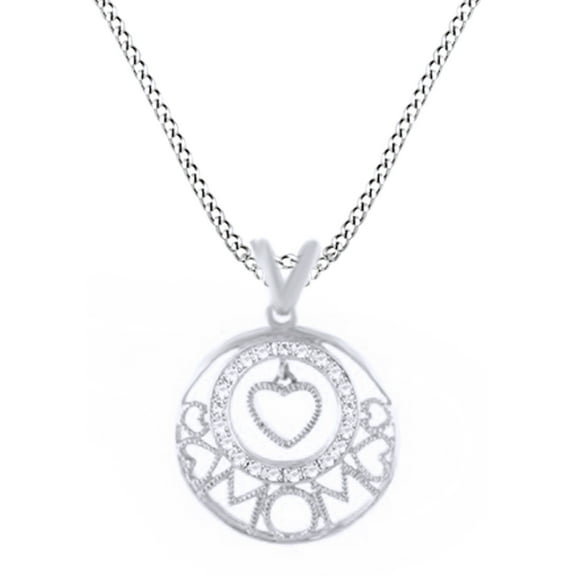 Diamond Mom Love Pendant Necklace In 14K Solid White Gold