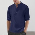 thumbnail image 4 of ZCFZJW Mens Cotton Linen Henley Shirts Long Sleeve Casual Shirt Summer Beach Hippie T-Shirt Band Collar Shirt with Chest Pocket Navy M, 4 of 9