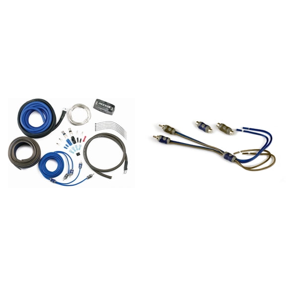 Kicker 46CK8 K-Series Complete 8-AWG Amplifier Connection Kit 2-Channel RCA Interconnects w/ 46KISL K-Series Interconnect, Speaker Wire To RCA Adapter