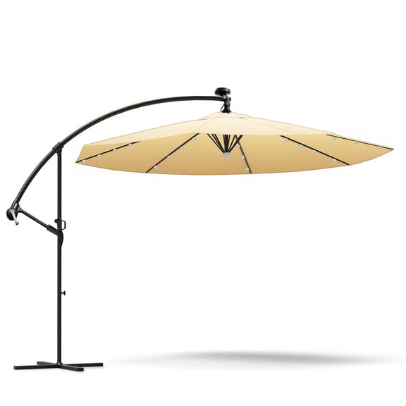 AQSQ 8.9x8.9ft 2-Tier Square Cantilever Patio Umbrella, Outdoor Umbrella with Solar LED Lights, Outdoor Sun Shade Hand-cranked Umbrella for Backyard