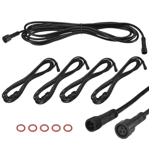 Uxcell 5-Pack Waterproof Extension Cable, 3 Pin 9.84 Ft/3m Wire with 22AWG IP67 Male and Female Connectors for Spotlights[Black]