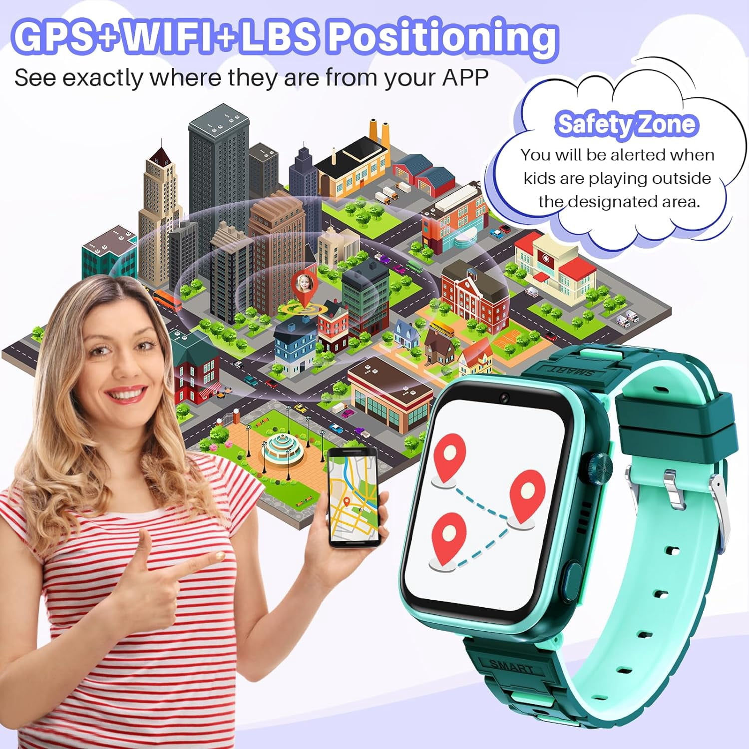 SHANNA 4G Smart Watch for Kids, GPS Tracker Watch, 2- Way Calling, Camera, SOS, WiFi, Touch Screen Kids Phone Watch for 4-12 Boys Girls Gifts, Cyan