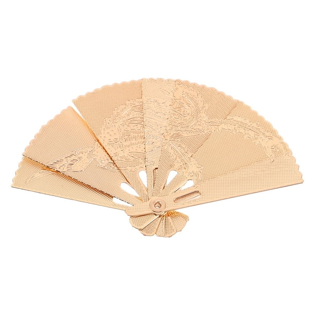 ColoMX Abanico de mano en miniatura para casa de muñecas, miniventilador plegable de aleación con tallas de Metal para decoración de casa de muñecas y miniatura