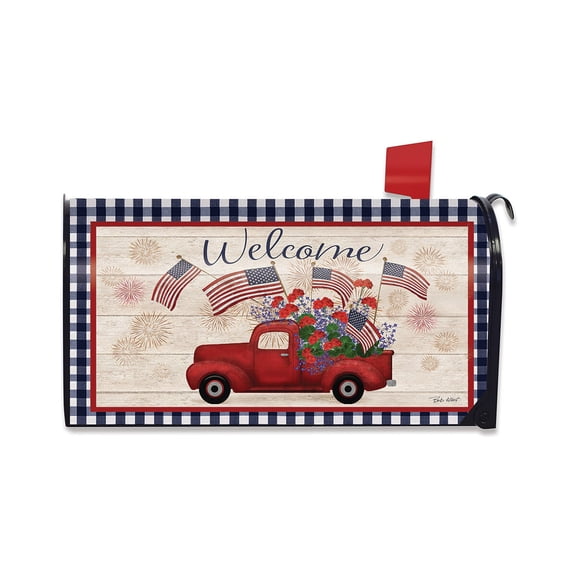 Briarwood Lane Everyday Mailbox Cover  - Standard Size - Stars and Stripes Truck Patriotic Mailbox Cover