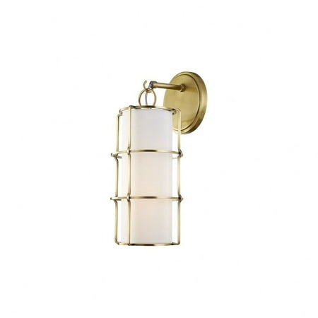 

1 Light Contemporary Caged Steel Led Wall Sconce with Off-White Fabric Shade-16 inches H By 7 inches W Aged Brass Bailey Street Home 116-Bel-2973333