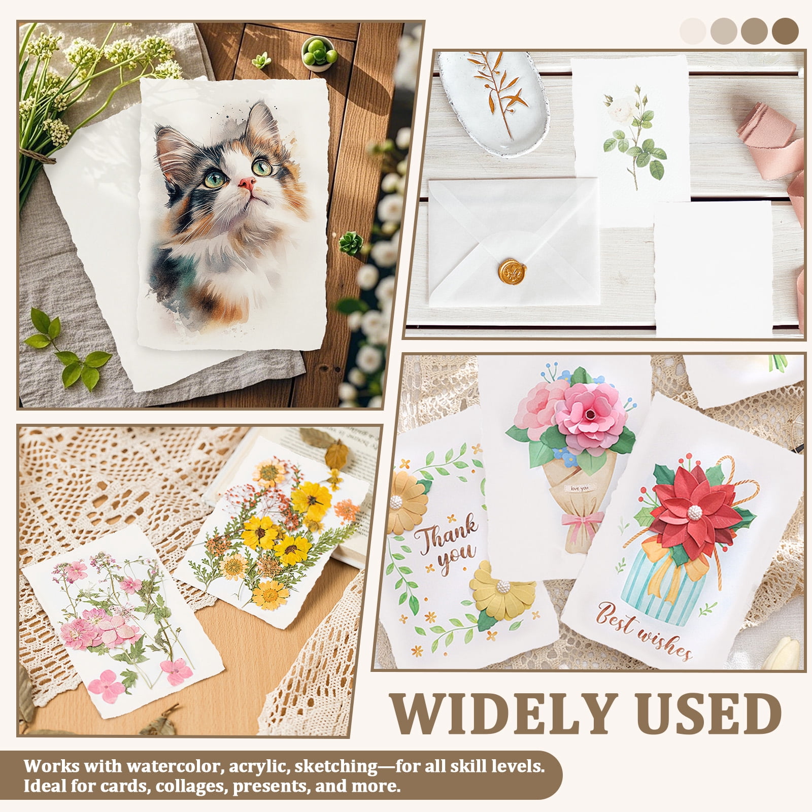 Ikoopy 50 Sheet Watercolor Paper 300gsm Handmade Deckled Edge Thick Textured Paper for Watercolors Weddings Invitations Cards Crafts
