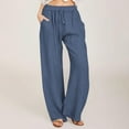 thumbnail image 2 of UVEASISHA Linen Pants for Women Solid Casual Palazzo Pants with Side Split Baggy Comfy Summer Lounge Pants Navy S, 2 of 10