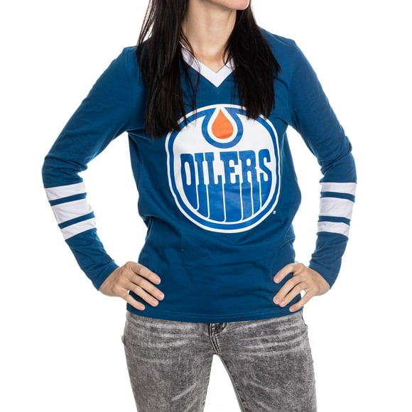 Edmonton Oilers Femmes V-Cou Varsity Chemise à Manches Longues