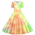 thumbnail image 2 of Zpanxa Robes d'Été pour Filles Imprimé Dégradé Manches Courtes Col Rabattu Taille Bouton Robe de Danse Polyester Spandex Jaune 5 Ans, 2 of 6