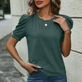 thumbnail image 5 of vigerkar Women's Puff Short Sleeve T Shirts Crew Neck Tunic Dressy Casual Summer Vacation Tops (Dark Green, L), 5 of 8