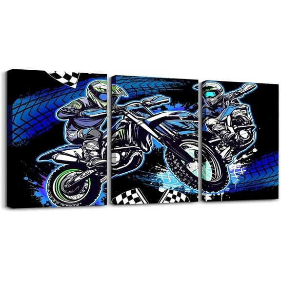 Hieng Kids Dirt Bike Picture Wall Decor Racing Motocross Rider Wall Painting Prints Motorcycle Canvas Wall Hieng Living Room Bedroom Boys Girls Extreme Sports Teens Bathroom Wall