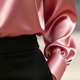 thumbnail image 3 of VIWORLD Elegant Shiny Finish Blouse - V-Neck Long Sleeve Dress Shirt for Women's Office & Casual Outfits Pink，L, 3 of 4