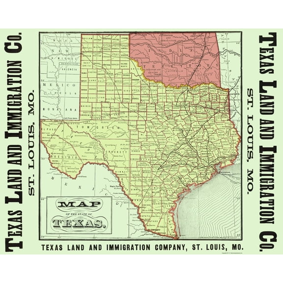 Historic State Map - Texas - Texas Land and Immigration 1876 - Vintage Wall Art
