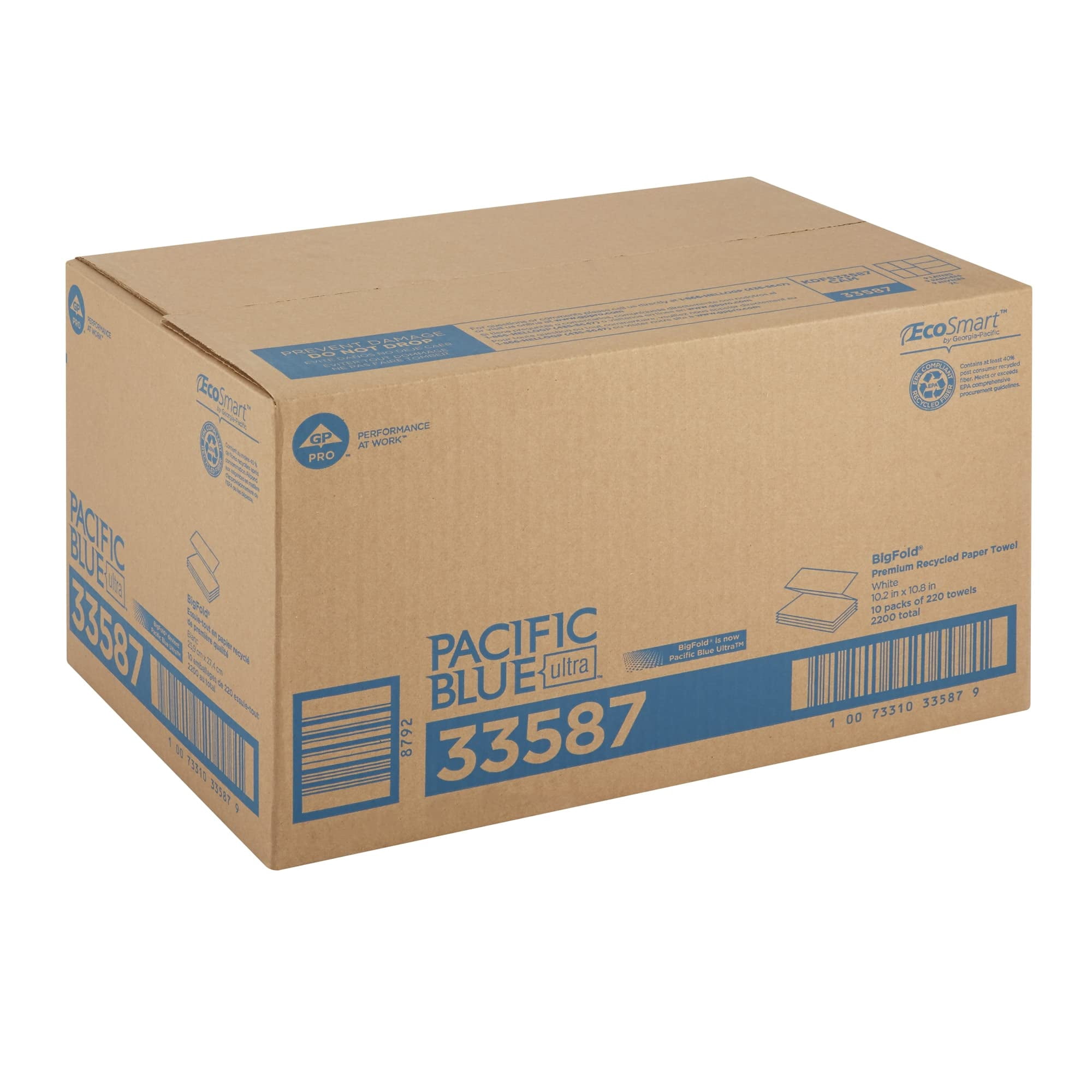 Georgia-Pacific BigFold 33587 White EPA Compliant Premium C-Fold Replacement Paper Towel, 10.8" Length x 10.2" Width (Case of 10 Packs, 220 per Pack)