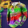 thumbnail image 2 of Bainana Pullover Zip Up Carnival Shirt For Men Color Block Sequin Print Fashion Tops Long Sleeve Lapel Collar Men'S Mardi Gras T-Shirt Red Size Xl, 2 of 4