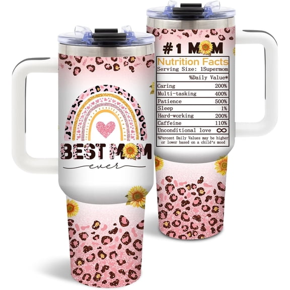 Mom Gifts for Christmas Thanksgiving, Birthday Gifts for Moms Wife from Son Daughter Husband, Best Mom Ever Tumbler with Handle 40 Oz, Mother Gift Ideas, 1PCS