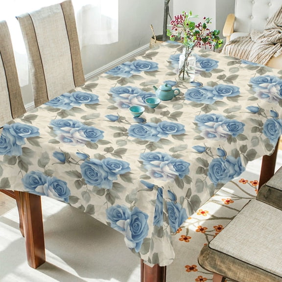 WOBOGO Vintage Blue Rose Square Tablecloth 54×54in Polyester Fabric Tablecloth Washable Dust Resistant Wrinkle Resistant