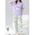 thumbnail image 3 of Cotton Women Pajama Set 2 Pcs Short Sleeve Pullover Top Sleepwear Long PJ Pants, 3 of 8