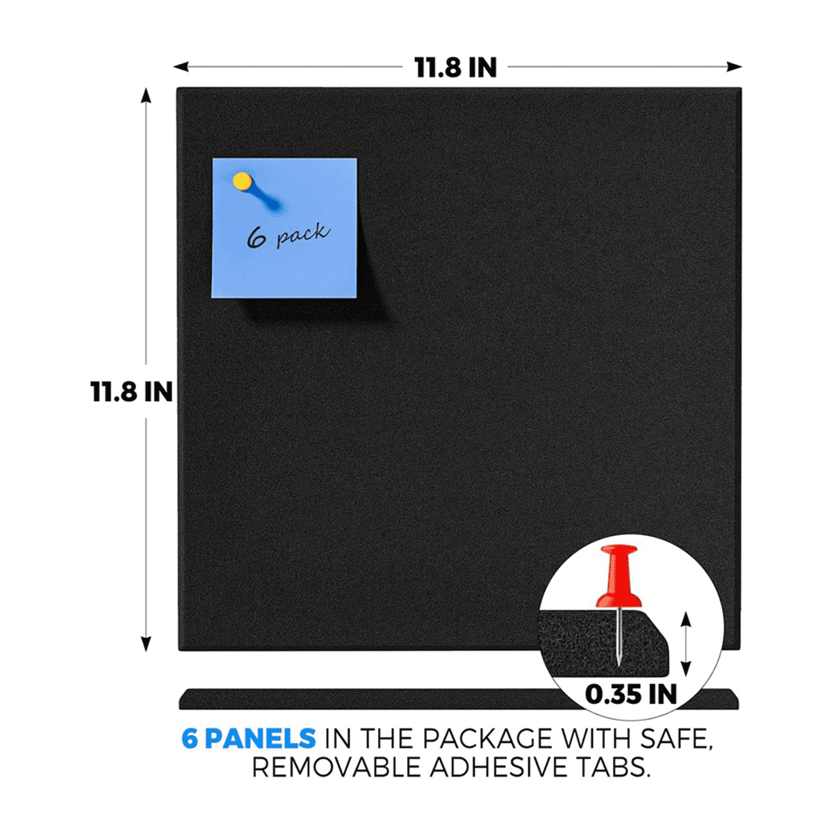 Cork Board Alternative, 6 Pack Felt Wall Tiles with 50 Pushpins, Black Cork Boards G14256