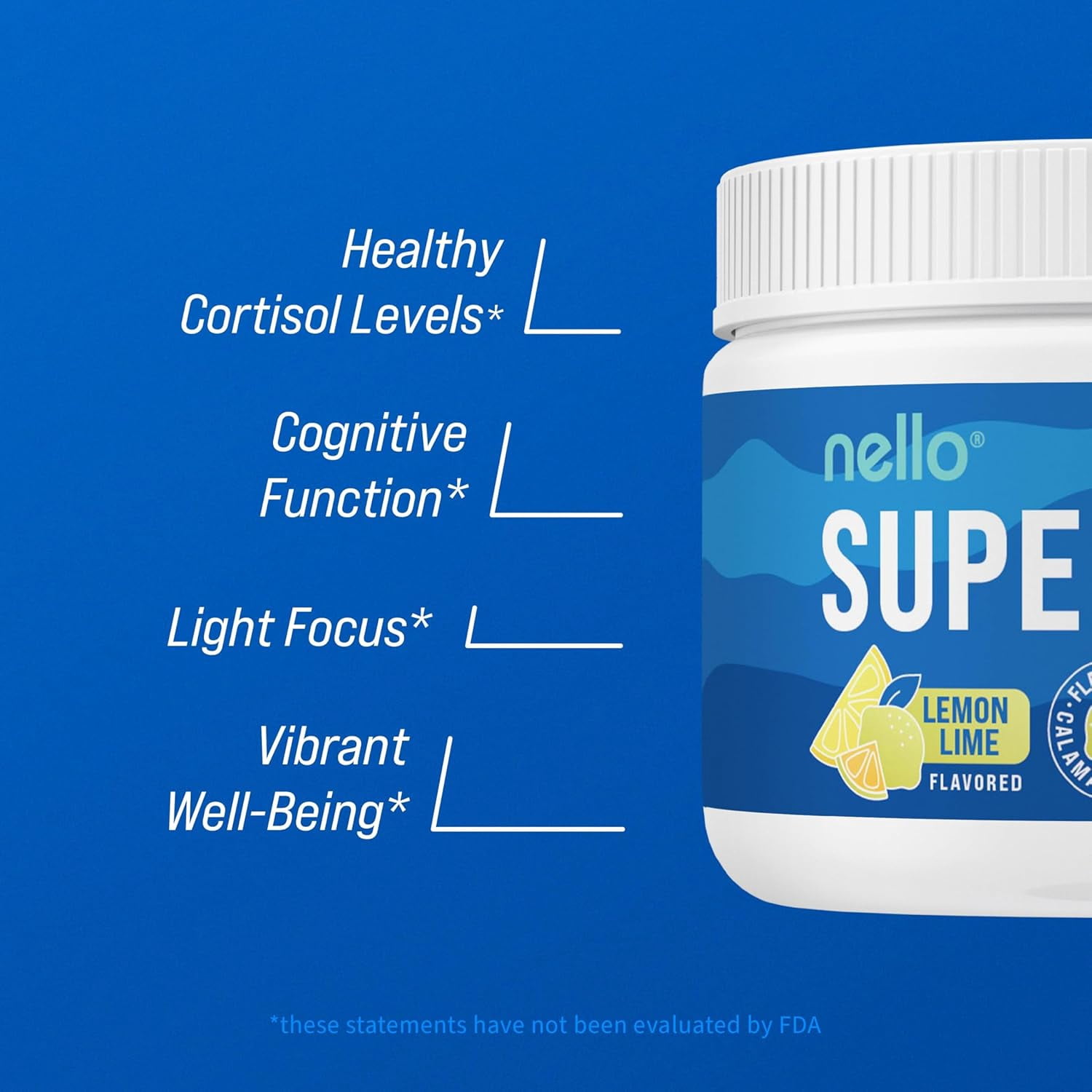 Nello Supercalm Drink Mix - Ashwagandha KSM 66, Magnesium Glycinate & L-Theanine Supplement - Ashwagandha Root Extract - Focus and Relaxation Support (30 Serving Tub) - Lemon Lime