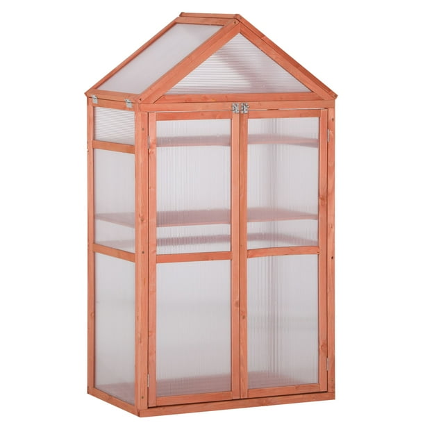 Outsunny 32" x 19" x 54" Wood Cold Frame Greenhouse w/ Adjustable